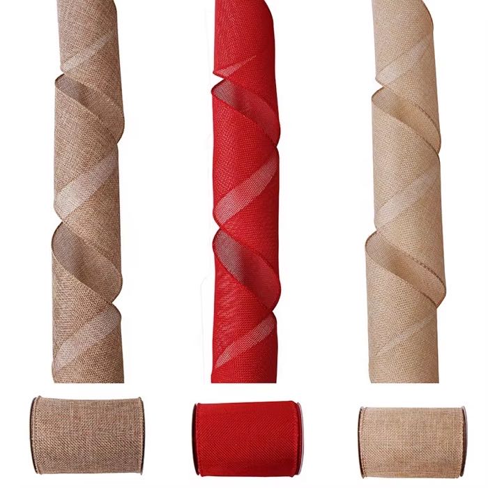 100mm Burlap/jute Ribbon Custom Solid Color for Christmas Decoration
