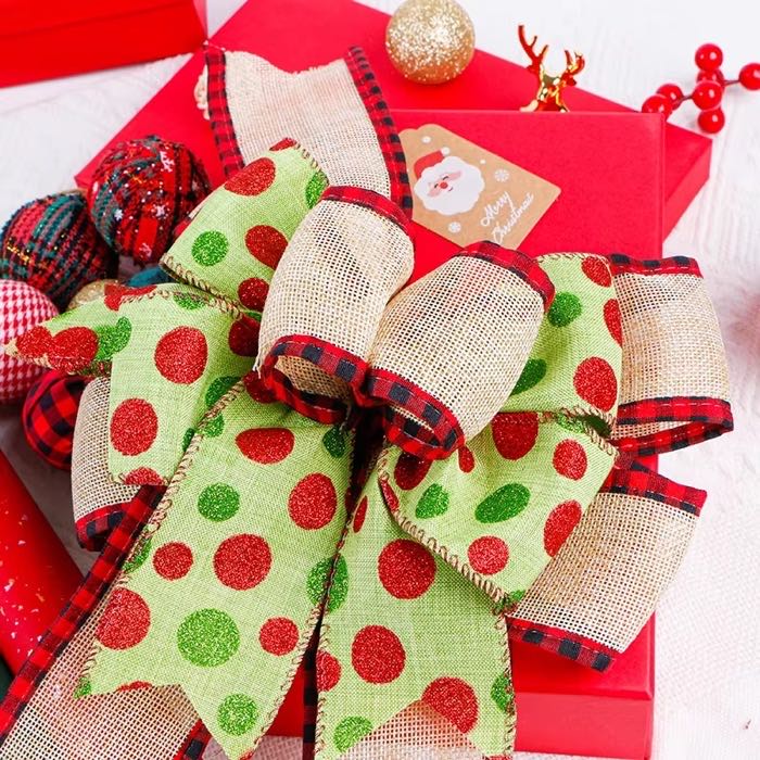 Big Burlap Ribbon Double Layer Bows for Christmas