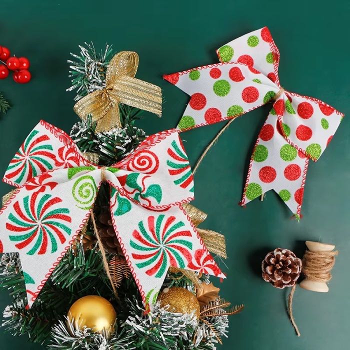 Big Red Burlap Wire Edge Ribbon Bows Merry Christmas Decoration