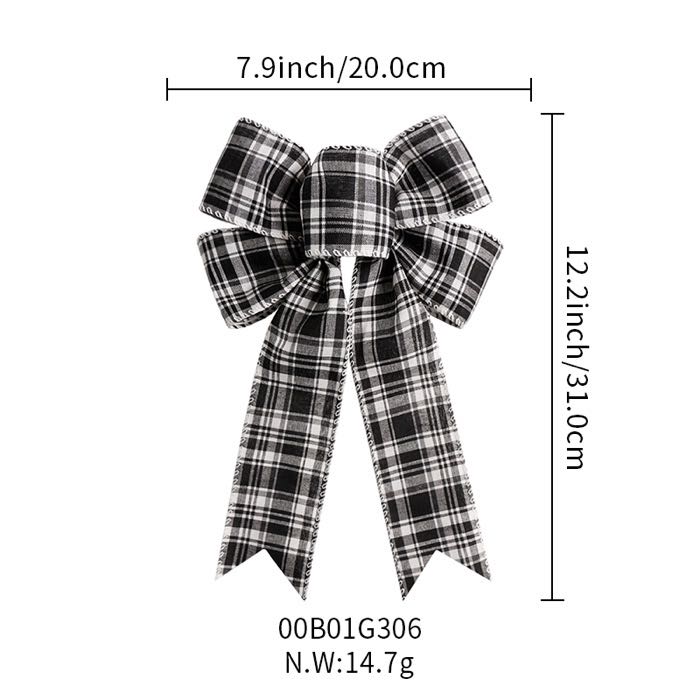 Black and White Plaid Burlap Ribbon with Wire Edge Ribbons for Christmas Decorations