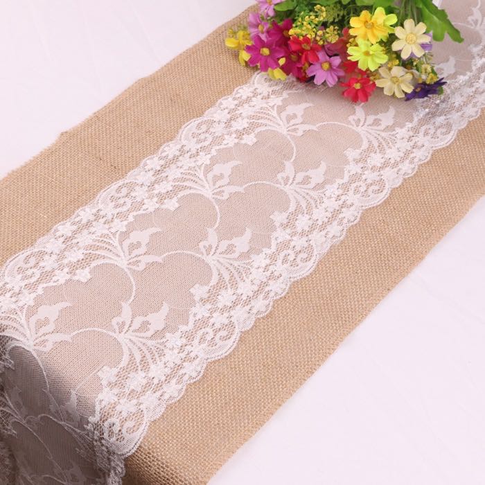 Factory Direct Supply: Wedding Decoration Faux Linen Table Runner, New European Style with Lace Trim on Both Sides, Made