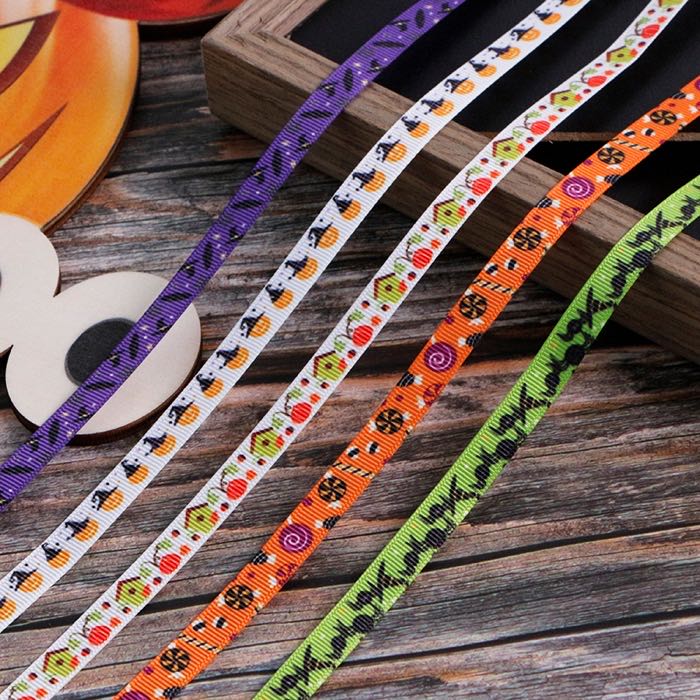 Halloween Grosgrain Ribbon Roll - Heat Transfer Printed Ribbon for DIY Crafts, Gift Wrapping & Party Decorations