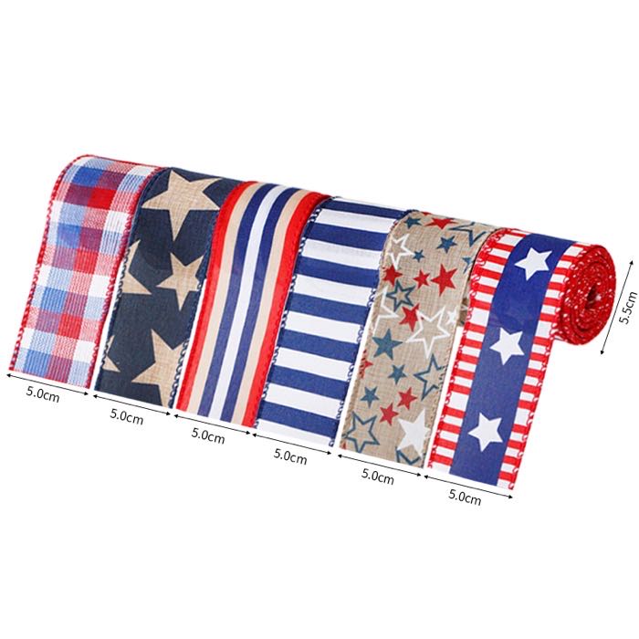 MSD 2" Wide Royal Burlap Patriotic Ribbon Stripe Wired Ribbon in Red, White & Navy Blue