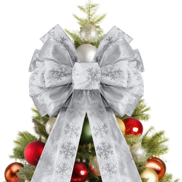 MSD Christmas Bow Burlap Ribbon Big Bow Wire Edge Tree Top Indoor and Outdoor Decoration