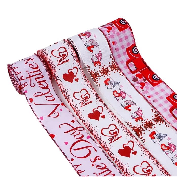 MSD Free Sample Wired Edge Burlap Ribbon Cute Pattern Design Valentines Holiday Ribbon Manufacturer