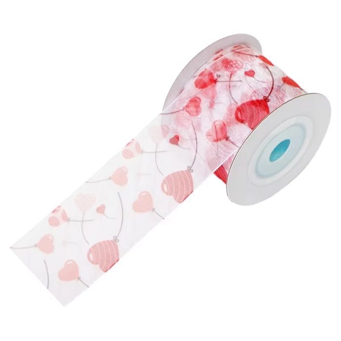 MSD Ribbon Gift Flowers and Greeting Cards Packaging Valentine's Day Heart&Love Print Organza Ribbon