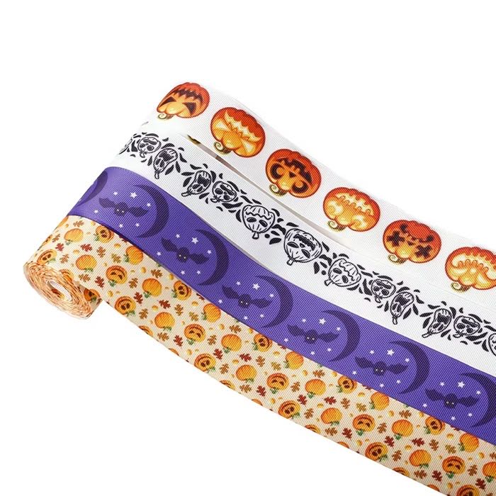 Wholesale Custom Thermal Transfer Printed Ribbon Grosgrain Halloween Gift Packing Ribbon